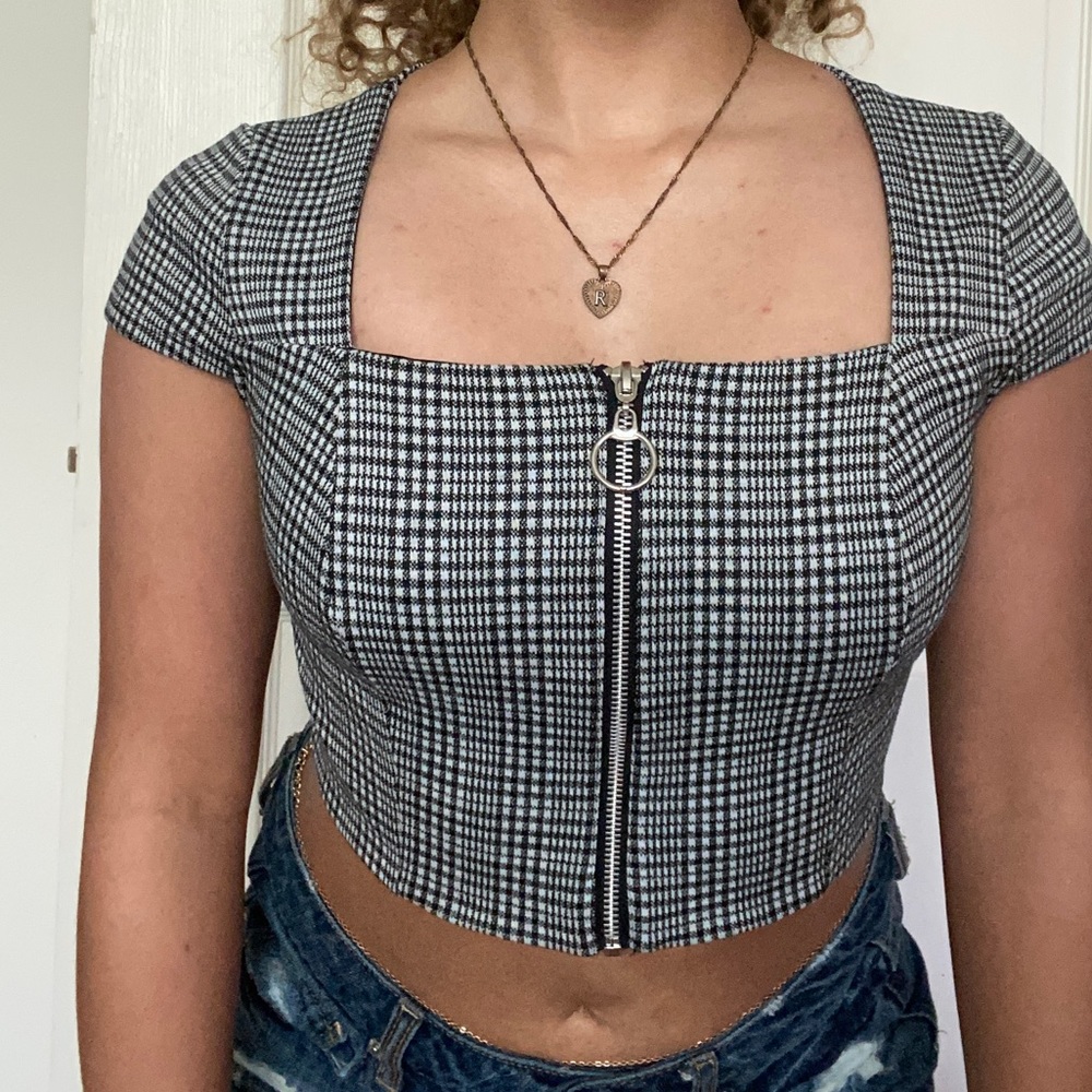 Wild Fable Black & White Plaid Crop Top